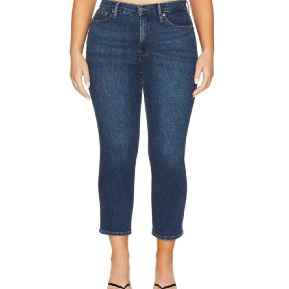 Good American Jeans Womens Size 26  37x25 Good Petite Straight Blue GPS873T Crop